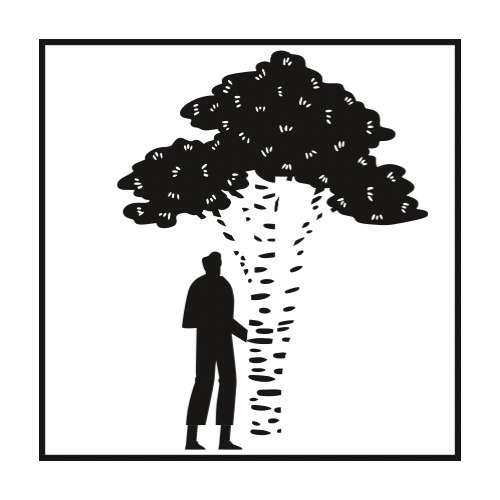 Schwarzweiß- Mann vor Baum